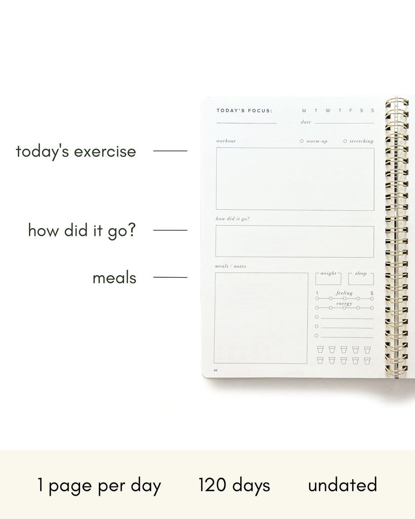 Kunitsa Co. Exercise Journal Fit & Well Journal Exercise Journal | Track Exercise & Wellness | 180 days | Sage Green
